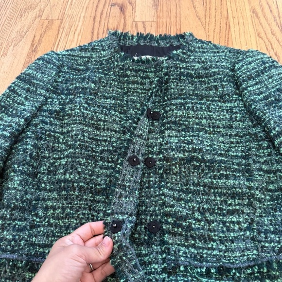 Rebecca Taylor Bouclé Tweed Peplum Jacket – Green Multi – Size 4 - Picture 5 of 11